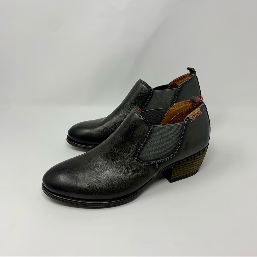Pikolinos Baqueira Charcoal Gray Leather Ankle Heel Boots Shoes